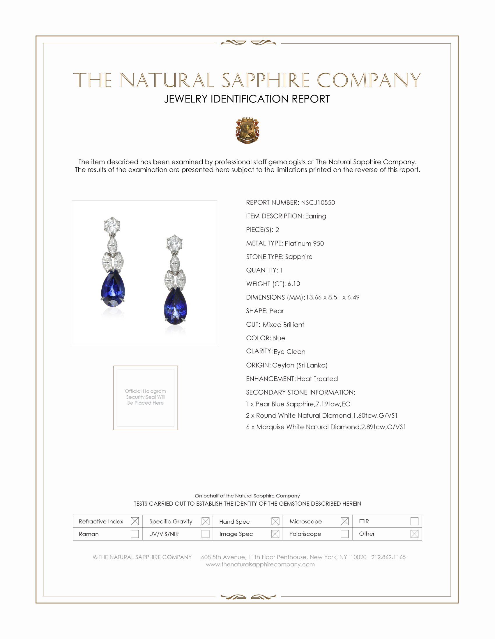 13.29 Ct.Tw. Blue Sapphire and Natural Diamond Drops Earrings, Platinum 950