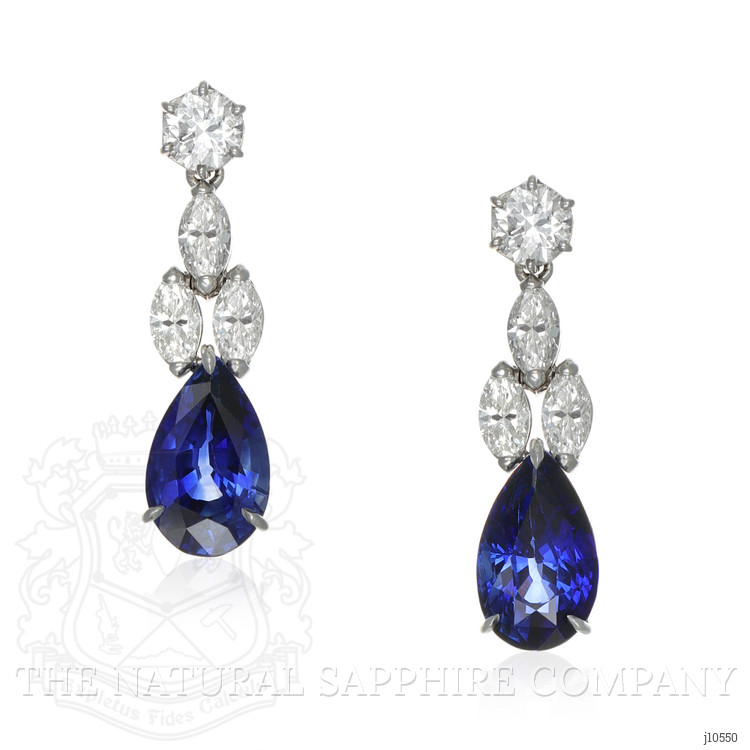 13.29 Ct.Tw. Blue Sapphire and Natural Diamond Drops Earrings, Platinum 950