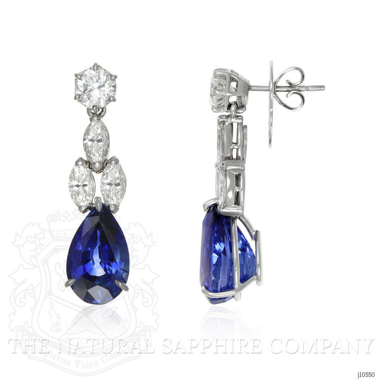 13.29 Ct.Tw. Blue Sapphire and Natural Diamond Drops Earrings, Platinum 950