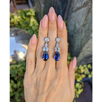 13.29 Ct.Tw. Blue Sapphire and Natural Diamond Drops Earrings, Platinum 950 Life Style