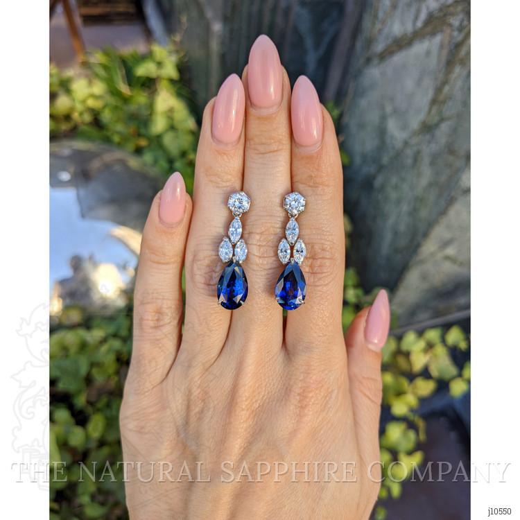 13.29 Ct.Tw. Blue Sapphire and Natural Diamond Drops Earrings, Platinum 950
