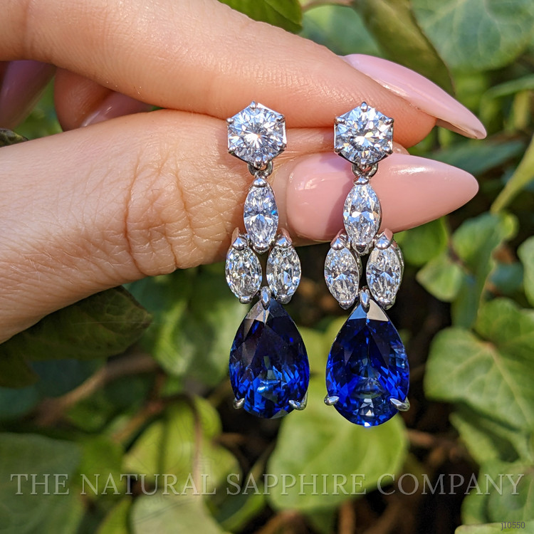 13.29 Ct.Tw. Blue Sapphire and Natural Diamond Drops Earrings, Platinum 950