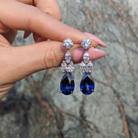 13.29 Ct.Tw. Blue Sapphire and Natural Diamond Drops Earrings, Platinum 950 Life Style