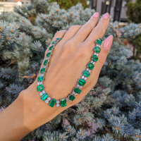 45.79 Ct. Emerald Natural Diamond Accent Stones Necklace, Platinum 950 Life Style