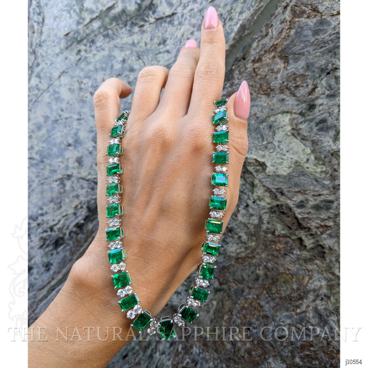 45.79 Ct. Emerald Natural Diamond Accent Stones Necklace, Platinum 950