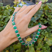 45.79 Ct. Emerald Natural Diamond Accent Stones Necklace, Platinum 950 Life Style