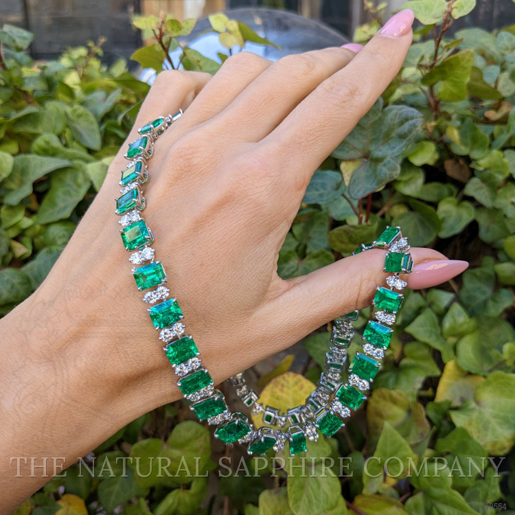 45.79 Ct. Emerald Natural Diamond Accent Stones Necklace, Platinum 950