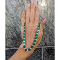 45.79 Ct. Emerald Natural Diamond Accent Stones Necklace, Platinum 950 Life Style