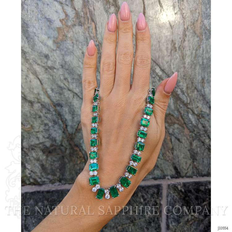 45.79 Ct. Emerald Natural Diamond Accent Stones Necklace, Platinum 950