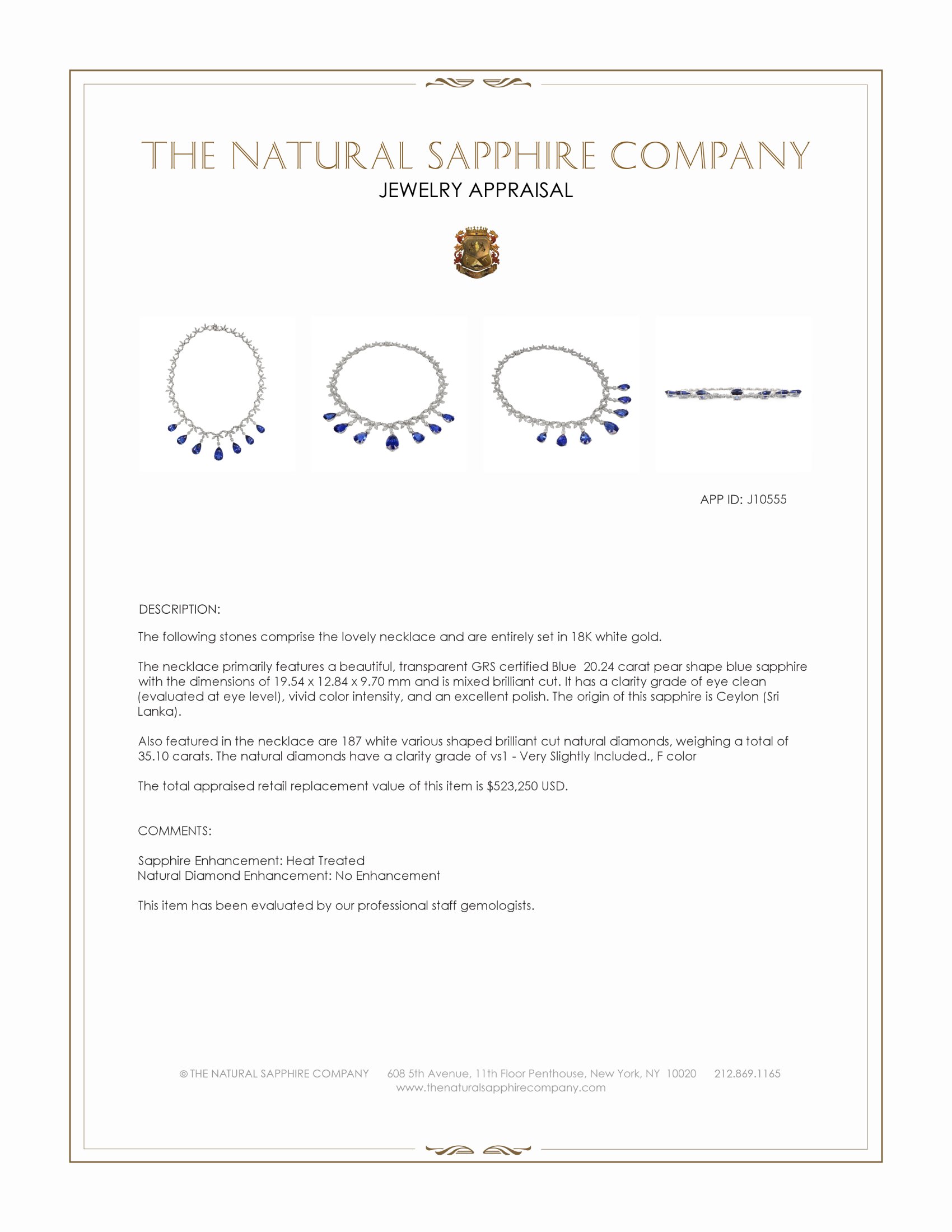 71.74 Ct. Blue Sapphire and Natural Diamond Pave Necklace, 18K White Gold