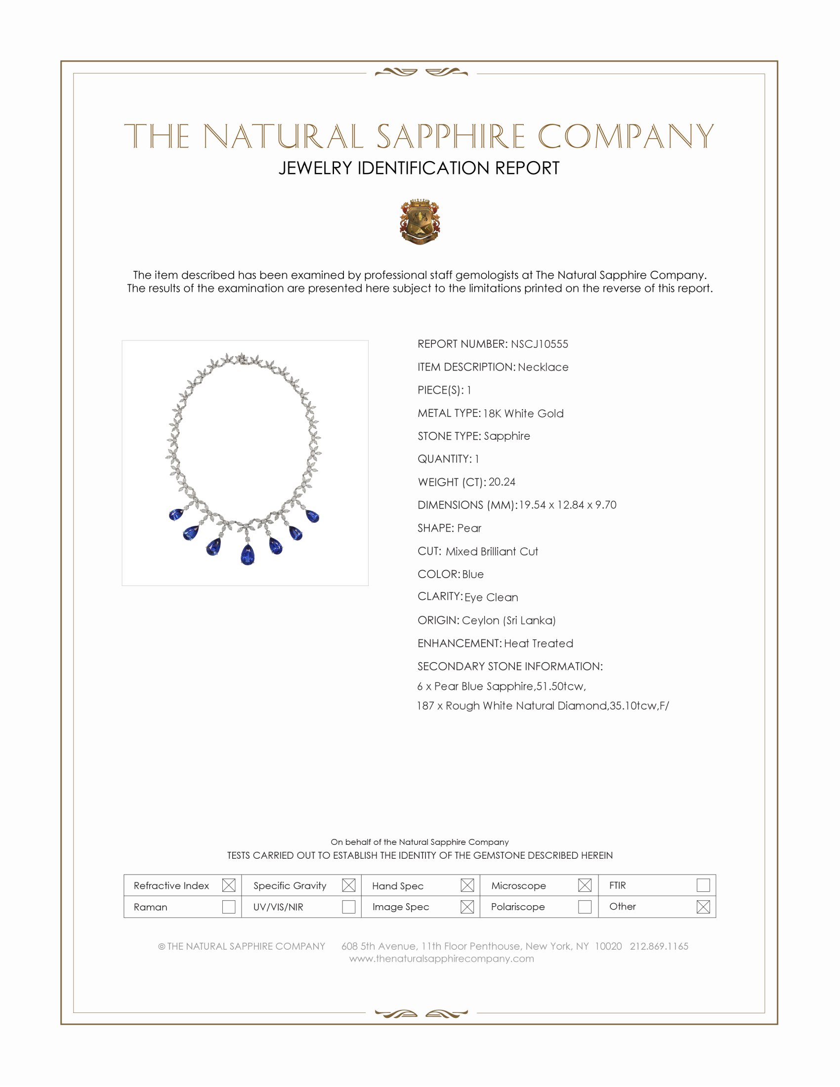 71.74 Ct.Tw. Blue Sapphire and Natural Diamond Pave Necklace, 18K White Gold