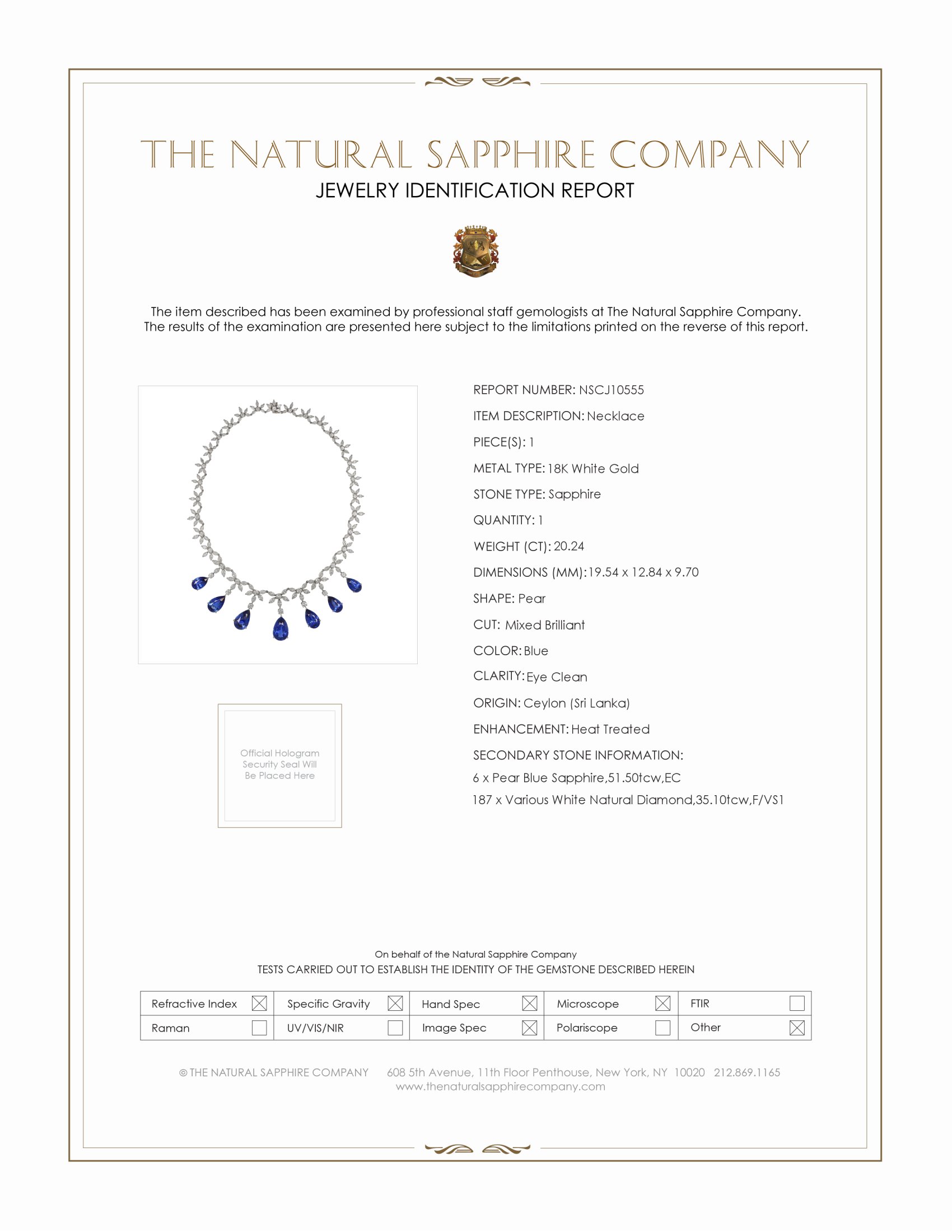 71.74 Ct. Blue Sapphire and Natural Diamond Pave Necklace, 18K White Gold