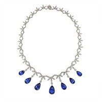 71.74 Ct. Blue Sapphire and Natural Diamond Pave Necklace, 18K White Gold Video