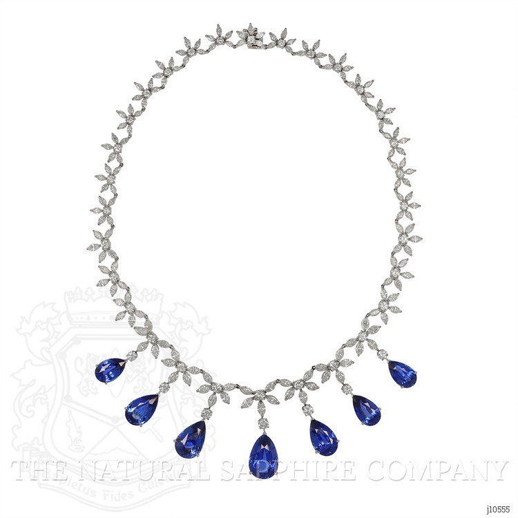 71.74 Ct. Blue Sapphire and Natural Diamond Pave Necklace, 18K White Gold