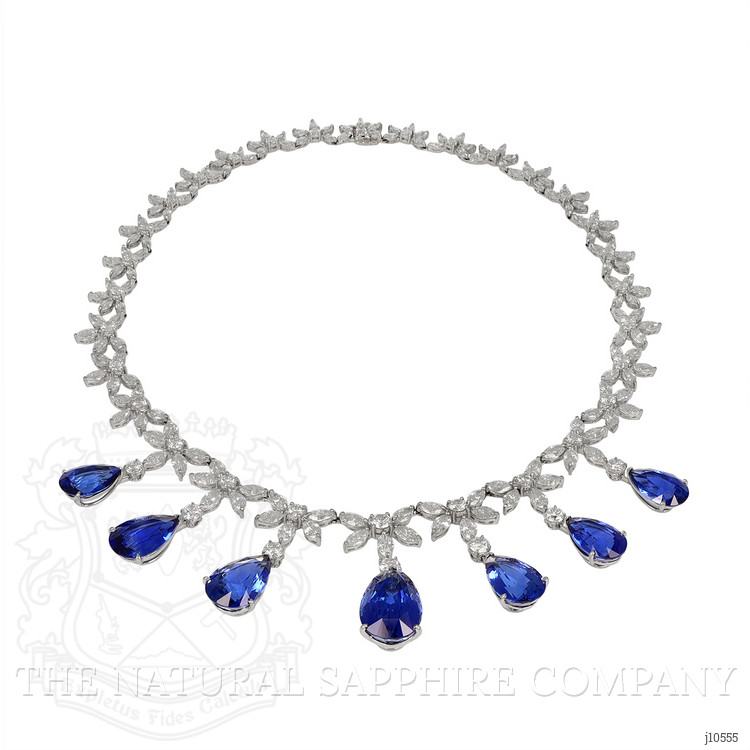 71.74 Ct. Blue Sapphire and Natural Diamond Pave Necklace, 18K White Gold