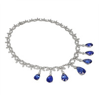 71.74 Ct. Blue Sapphire and Natural Diamond Pave Necklace, 18K White Gold Image