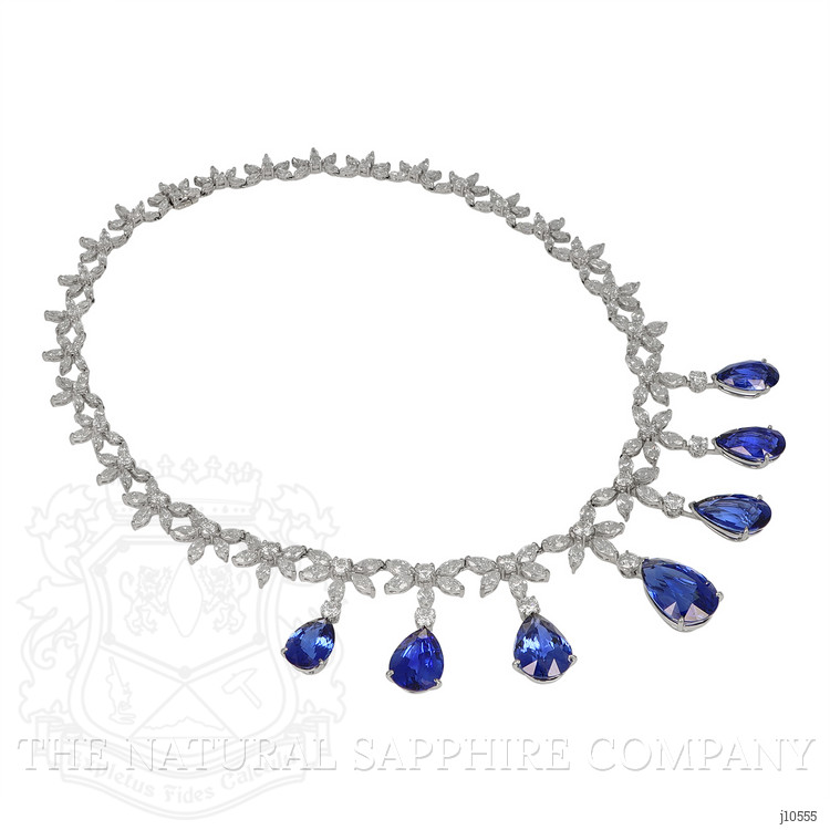 71.74 Ct. Blue Sapphire and Natural Diamond Pave Necklace, 18K White Gold