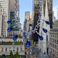 71.74 Ct. Blue Sapphire and Natural Diamond Pave Necklace, 18K White Gold Life Style