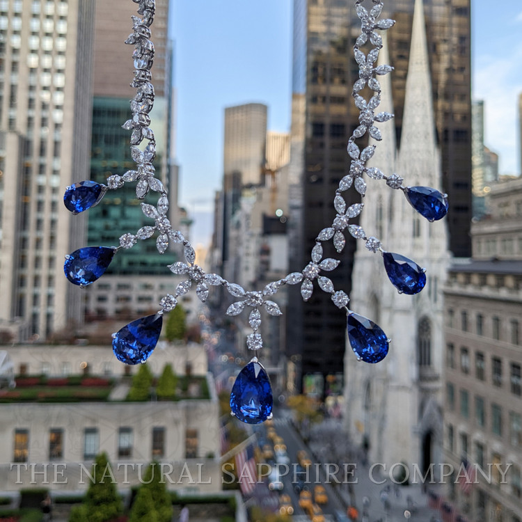 71.74 Ct. Blue Sapphire and Natural Diamond Pave Necklace, 18K White Gold