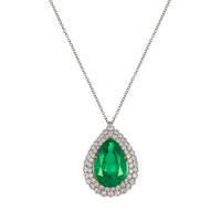 27.93 Ct. Emerald Natural Diamond Pave Pendant, Platinum & 18K Yellow Video