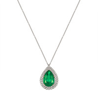 27.93 Ct. Emerald Natural Diamond Pave Pendant, Platinum & 18K Yellow Image