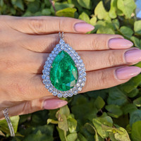 27.93 Ct. Emerald Natural Diamond Pave Pendant, Platinum & 18K Yellow Life Style