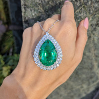 27.93 Ct. Emerald Natural Diamond Pave Pendant, Platinum & 18K Yellow Life Style