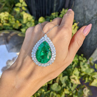 27.93 Ct. Emerald Natural Diamond Pave Pendant, Platinum & 18K Yellow Life Style