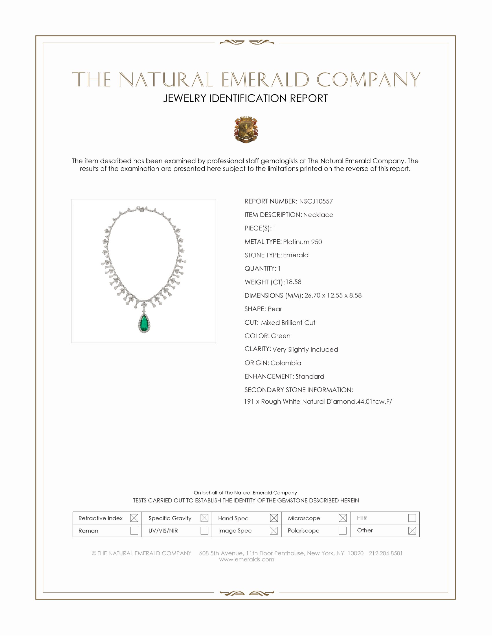 18.58 Ct. Emerald and Natural Diamond Halo Necklace, Platinum 950