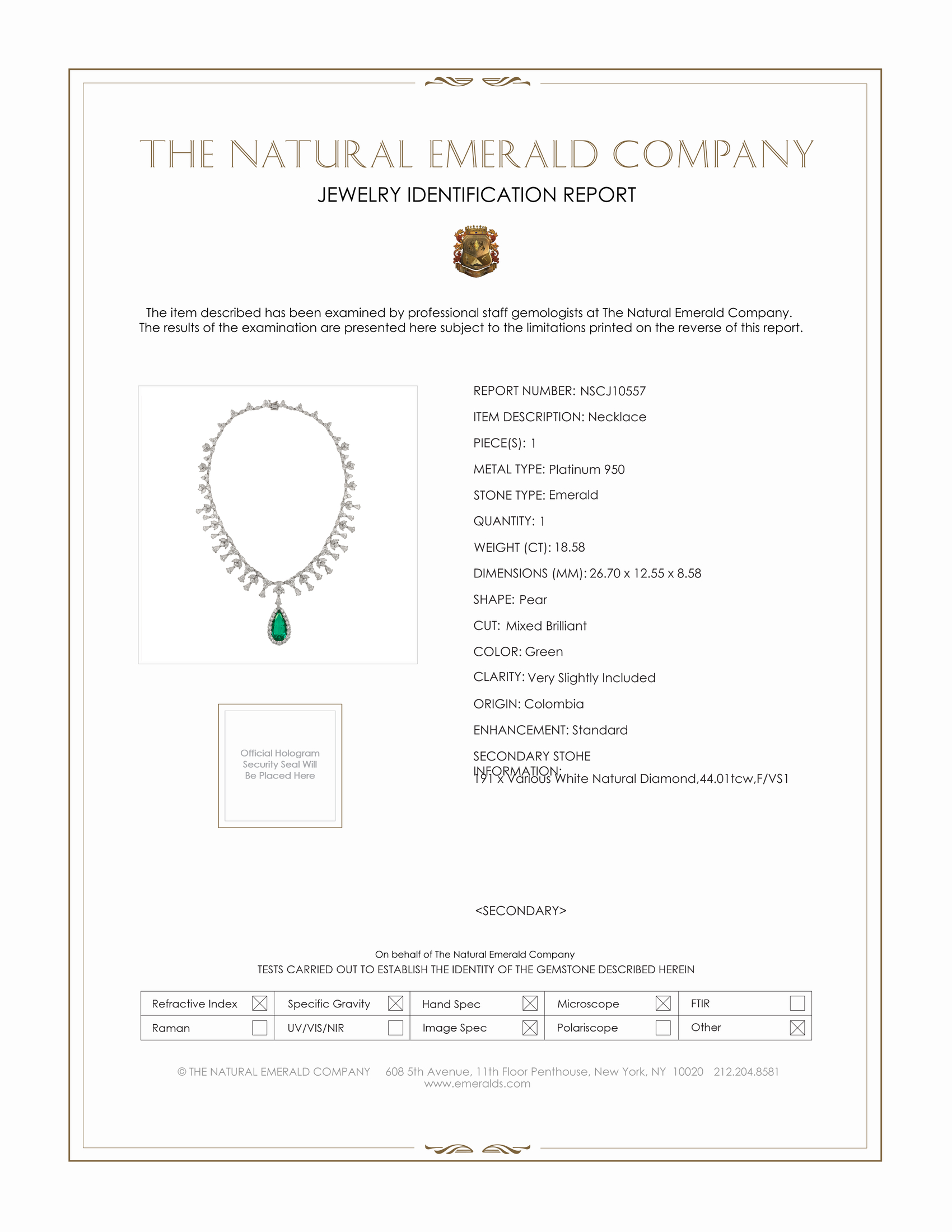 18.58 Ct. Emerald and Natural Diamond Halo Necklace, Platinum 950