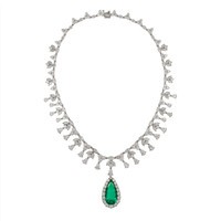 18.58 Ct. Emerald Natural Diamond Halo Necklace, Platinum 950 Video