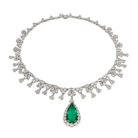 18.58 Ct. Emerald Natural Diamond Halo Necklace, Platinum 950 Image