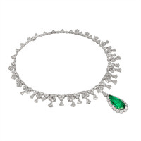 18.58 Ct. Emerald Natural Diamond Halo Necklace, Platinum 950 Image