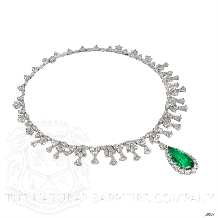 18.58 Ct. Emerald Natural Diamond Halo Necklace, Platinum 950