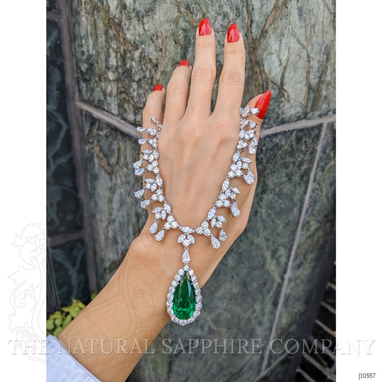 18.58 Ct. Emerald Natural Diamond Halo Necklace, Platinum 950