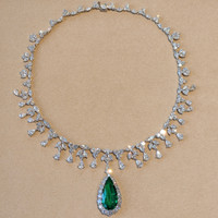 18.58 Ct. Emerald Natural Diamond Halo Necklace, Platinum 950 Life Style