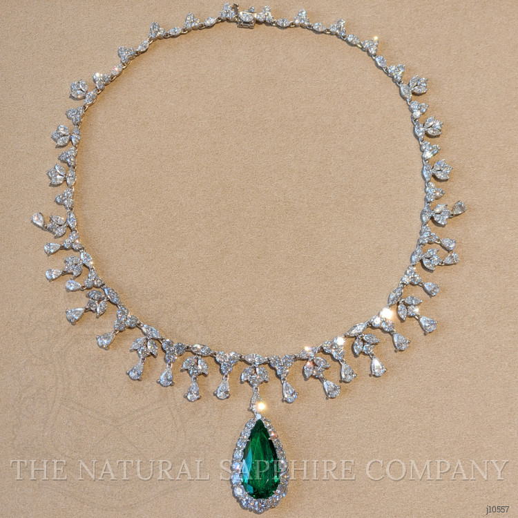 18.58 Ct. Emerald Natural Diamond Halo Necklace, Platinum 950