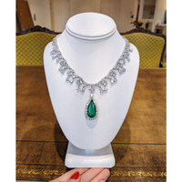 18.58 Ct. Emerald Natural Diamond Halo Necklace, Platinum 950 Life Style