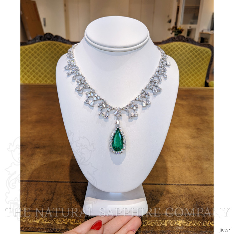 18.58 Ct. Emerald Natural Diamond Halo Necklace, Platinum 950