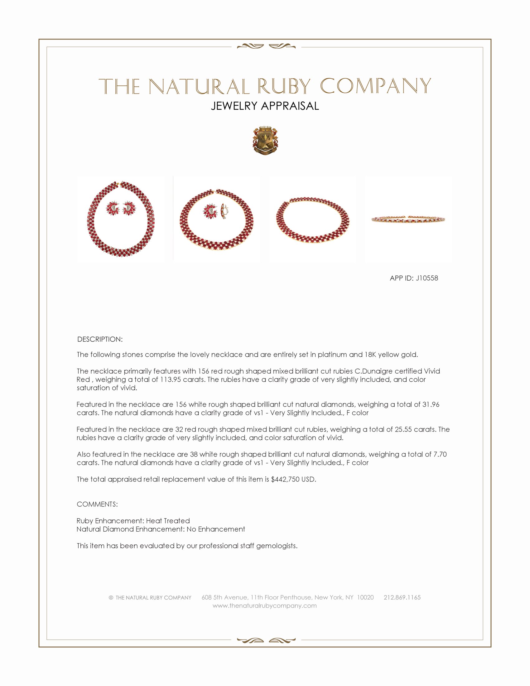 113.95 Ct. Ruby and Natural Diamond Accent Stones Necklace, Platinum & 18K Yellow