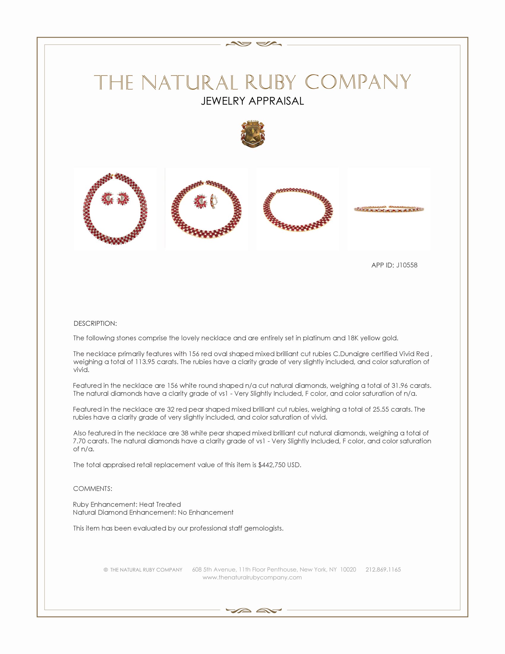 113.95 Ct. Ruby and Natural Diamond Accent Stones Necklace, Platinum & 18K Yellow