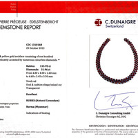 113.95 Ct. Ruby Natural Diamond Accent Stones Necklace, Platinum & 18K Yellow Scan Report