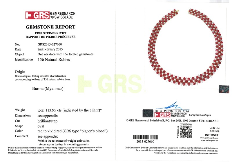 113.95 Ct. Ruby and Natural Diamond Accent Stones Necklace, Platinum & 18K Yellow