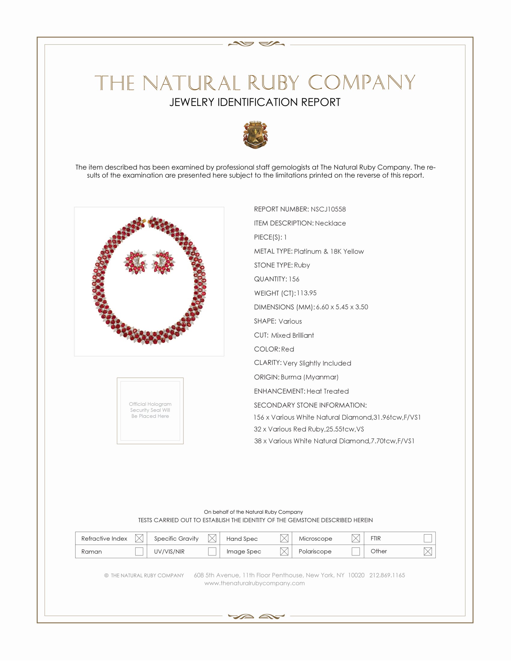 113.95 Ct. Ruby and Natural Diamond Accent Stones Necklace, Platinum & 18K Yellow