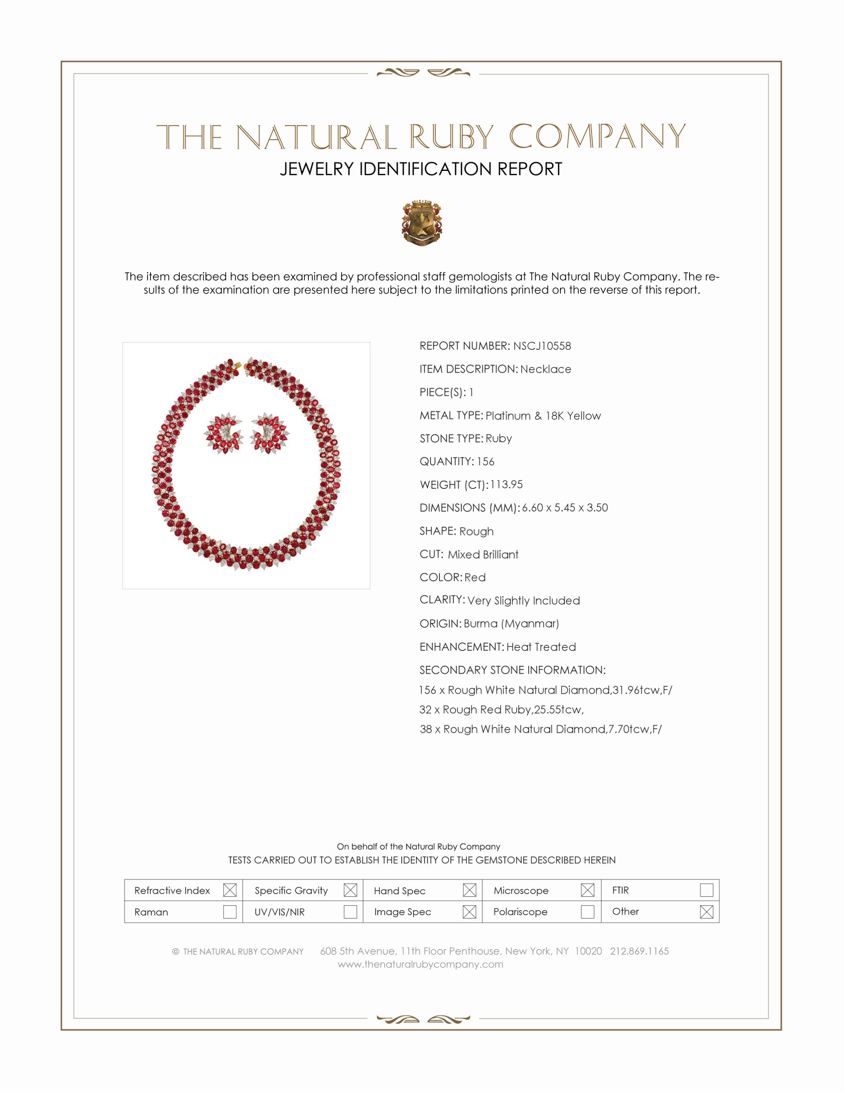 113.95 Ct. Ruby and Natural Diamond Accent Stones Necklace, Platinum & 18K Yellow