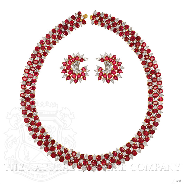 113.95 Ct. Ruby Natural Diamond Accent Stones Necklace, Platinum & 18K Yellow