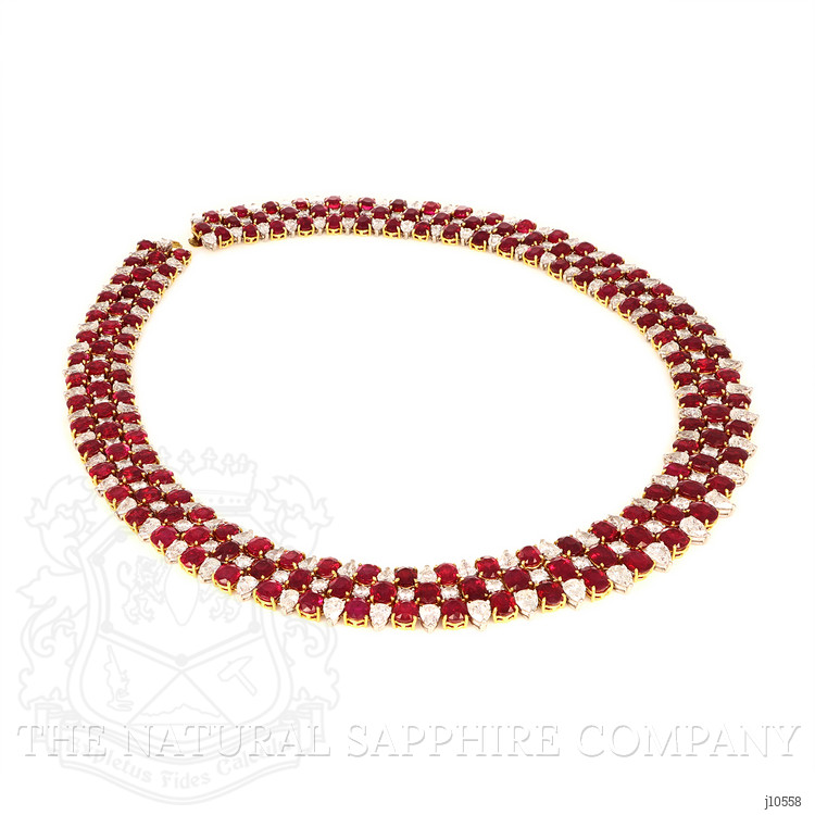 113.95 Ct. Ruby Natural Diamond Accent Stones Necklace, Platinum & 18K Yellow