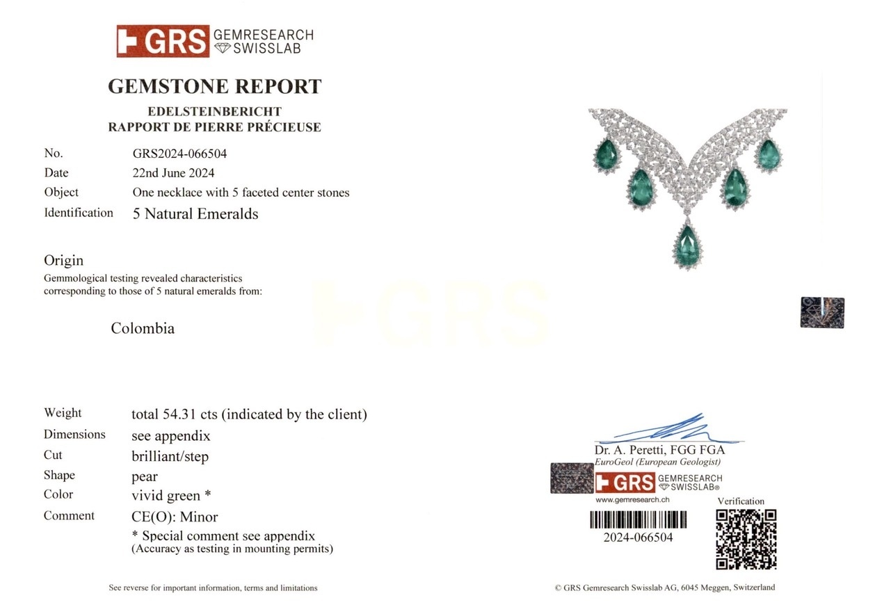 66.39 Ct. Emerald and Natural Diamond Pave Necklace, Platinum 950