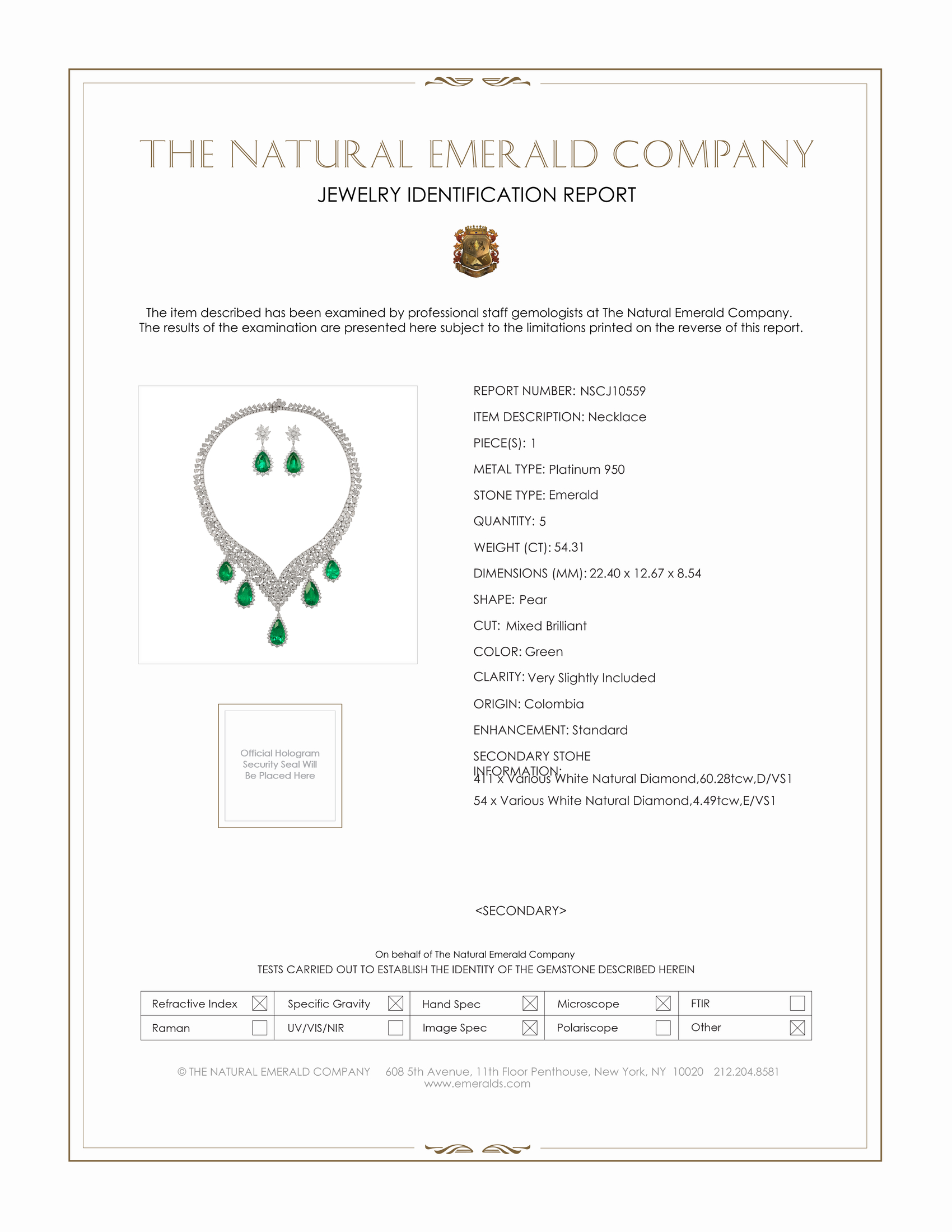 66.39 Ct.Tw. Emerald and Natural Diamond Pave Necklace, Platinum 950