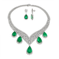 66.39 Ct. Emerald Natural Diamond Pave Necklace, Platinum 950 Image
